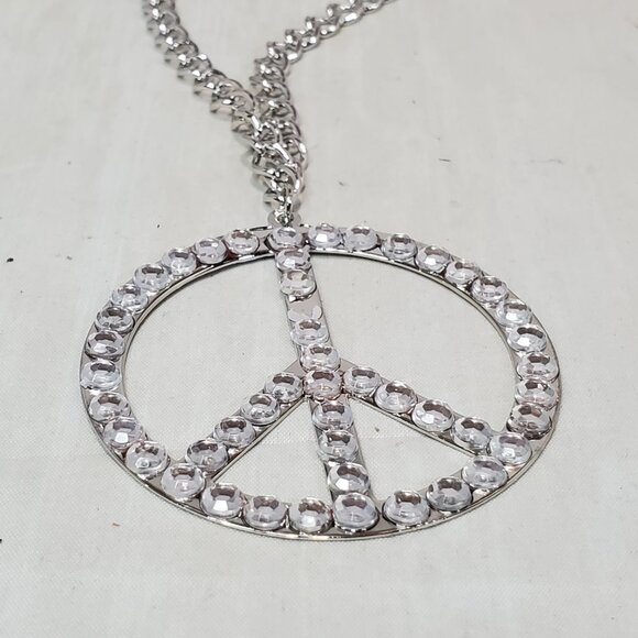 Bijou Iridescent Peace Sign silver with ribbon Necklace: - Picture 5 of 11